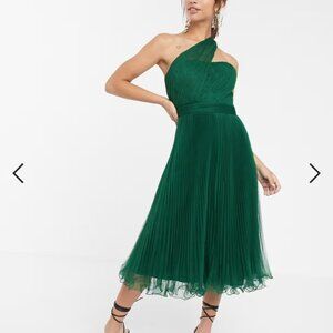 ASOS DESIGN one shoulder tulle wired hem midi dress - Green